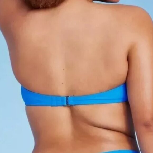 NWT Wild Fable Solid Blue Ruched Sides Bandeau Bikini Swim Top w/ Straps - Picture 4 of 4